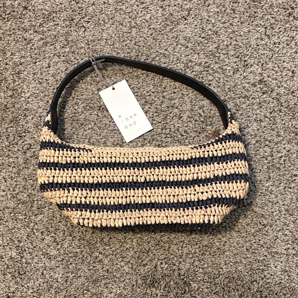 A New Day Black and Cream Striped Shoulder Bag